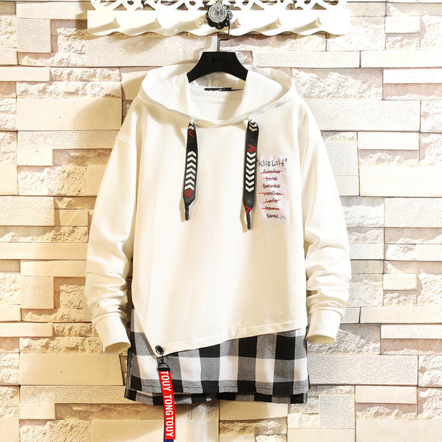 Mens Hoodies Hip Hop Streetwear Men Print Letter Ribbon Sweatshirt Male Pullover Hoddies Black White Korean Sweetshirts hip hop