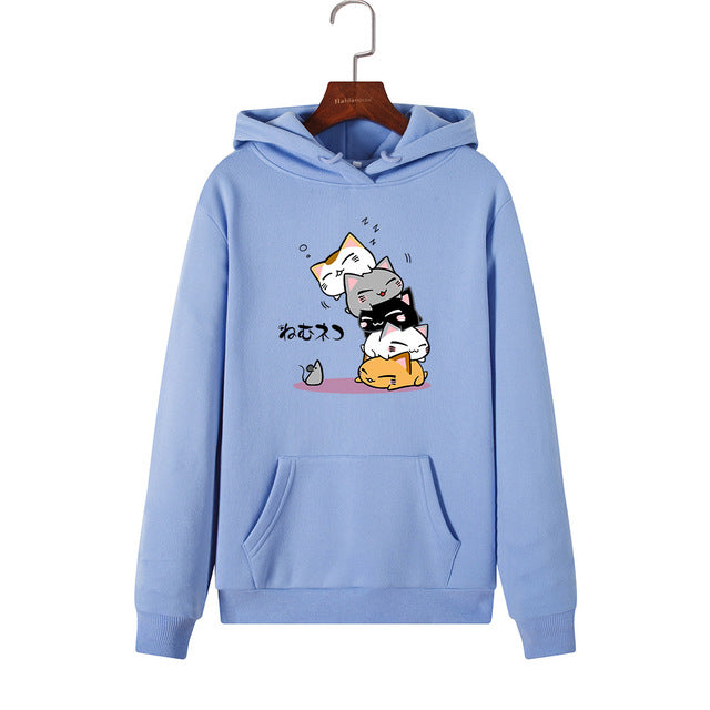 Women Hoodies Pullover Kawaii Cat Hoodies Plus Size Autumn Hooded Sweatshirt Warm Fashion Streetwear Winter Cute Cartoon Hoddies