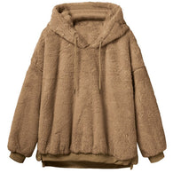 Women Plus Velvet Hooded Solid Long-Sleeve Casual Hoodies Outwear Winter Double-Faced Velvet Sweatshirt Roap Mujer