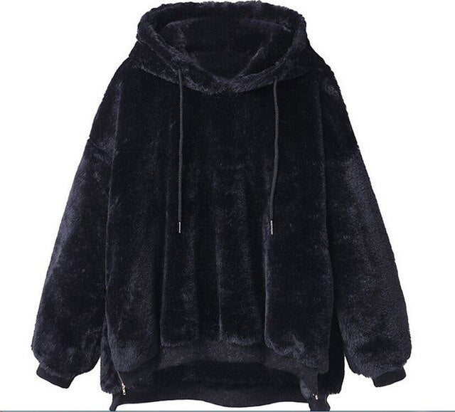 Women Plus Velvet Hooded Solid Long-Sleeve Casual Hoodies Outwear Winter Double-Faced Velvet Sweatshirt Roap Mujer