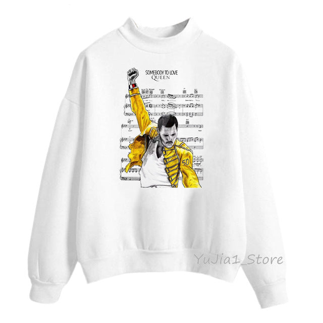 Vintage Queen Band sweatshirt Freddie Mercury print hoodies women white hip hop rock hoddies gothic clothes winter streetwear
